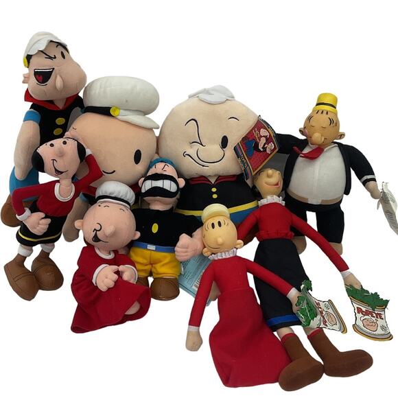 Vintage & Modern LOT Popeye Character Plush Dolls Swee Pea Bluto Olive Oyl Wimpy